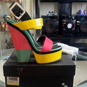 Giuseppe Zanotti Yellow, Pink, and Green Platform Sandals